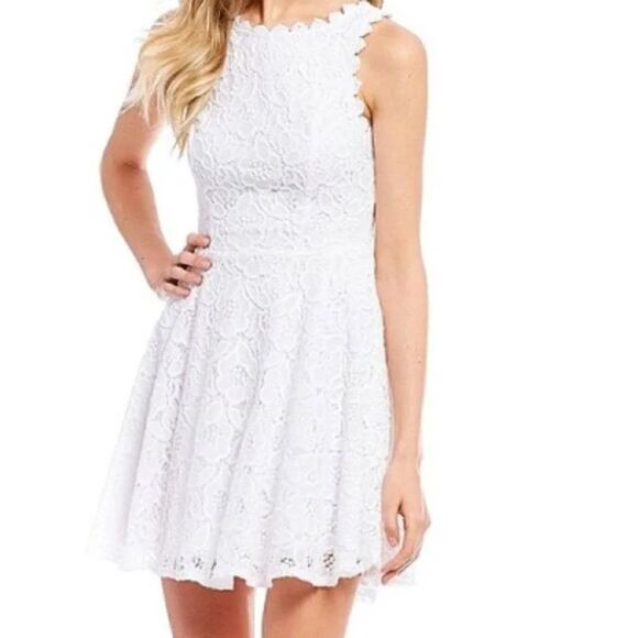 JODI KRISTOPHER White Floral Lace Sleeveless Fit & Flare Mini Dress Size 3 - Picture 1 of 8
